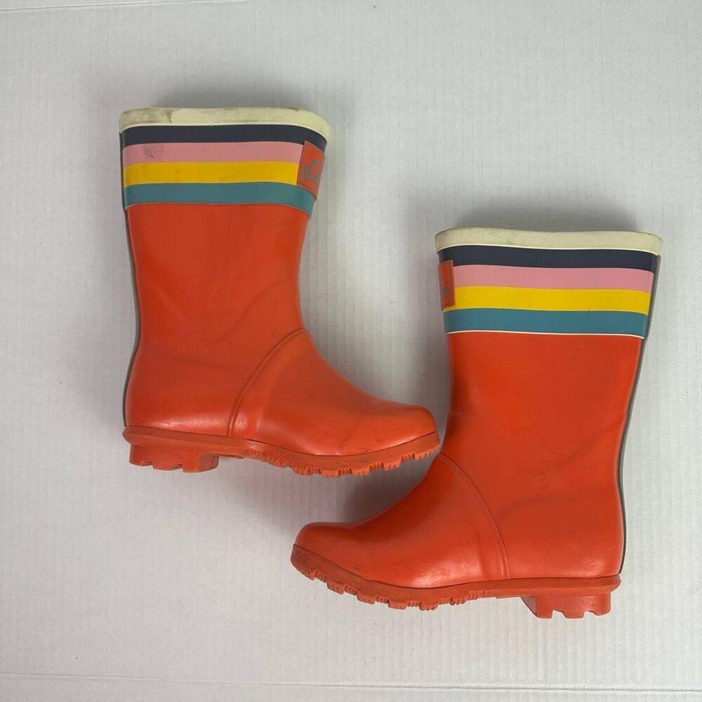 Mini Boden Orange Rain Boots with Multicolor Stripes